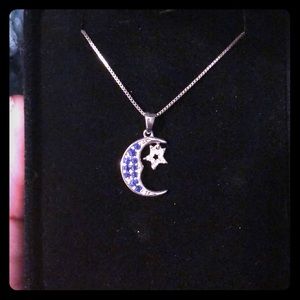 Moon and star silver and sapphire necklace